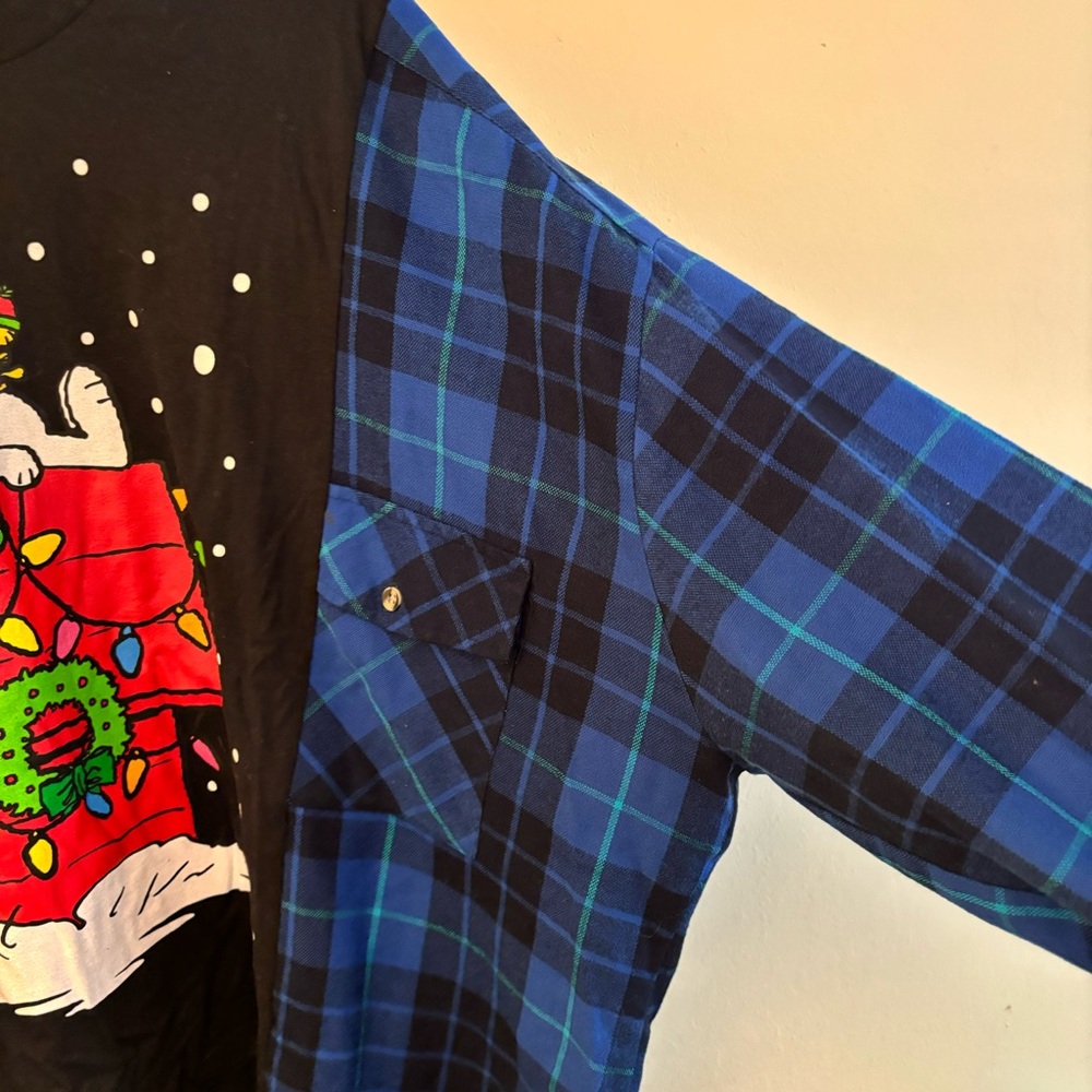 katswalk Custom Rework Snoopy Charlie Brown Christmas Blue & Black Flannel - Picture 4 of 5